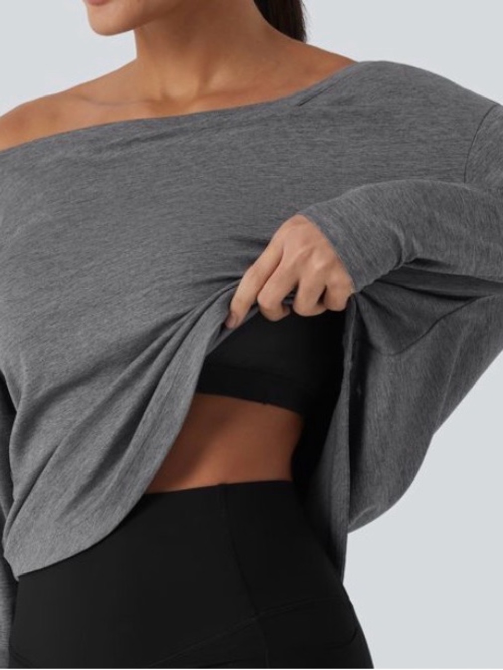 Off-Shoulder Long-Sleeve Women’s Top in Gray